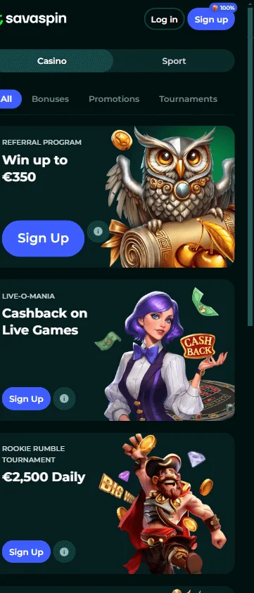 Savaspin Casino promotions on mobile browser